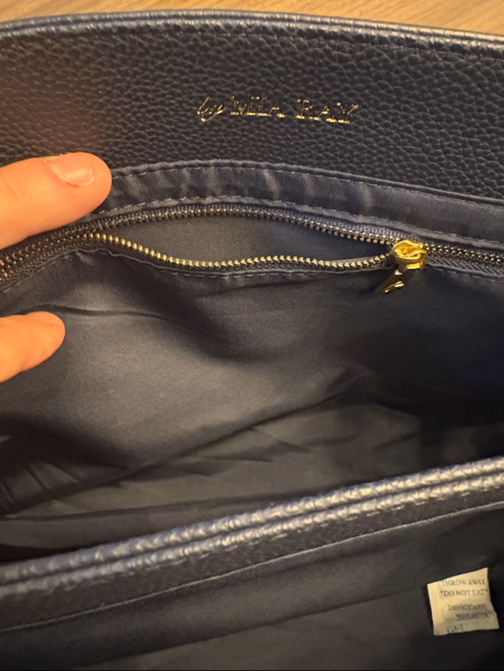 NTW  Navy Pebbled Shoulder Bag with Gold Chain Strap - Picture 9 of 11